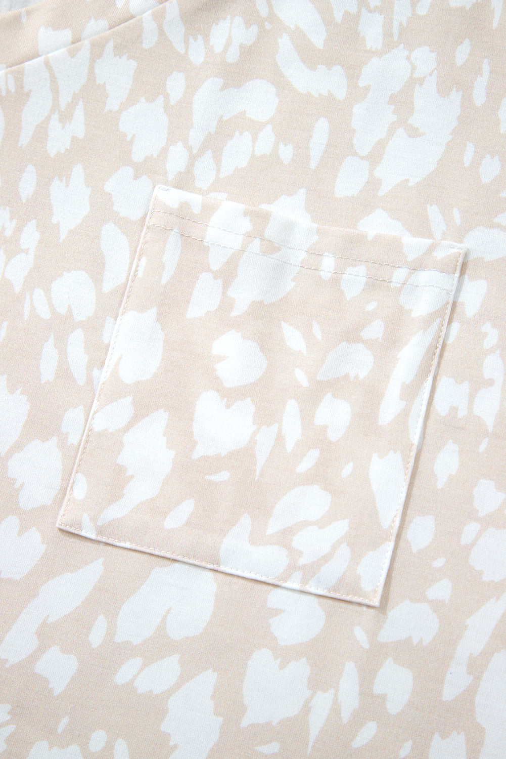 Khaki Leopard Print V Neck Side Slit Loose Fit T Shirt