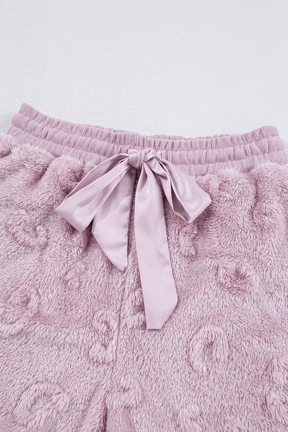 Light Grey Textured Leopard Fleece Loose Two Piece Lounge Set