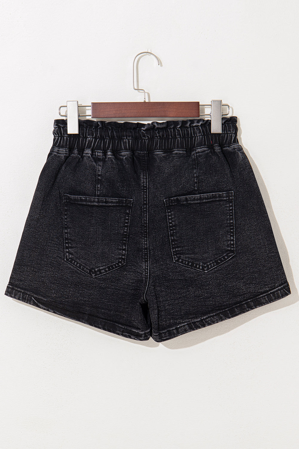 Black Drawstring High Waist Casual Denim Shorts with Pockets