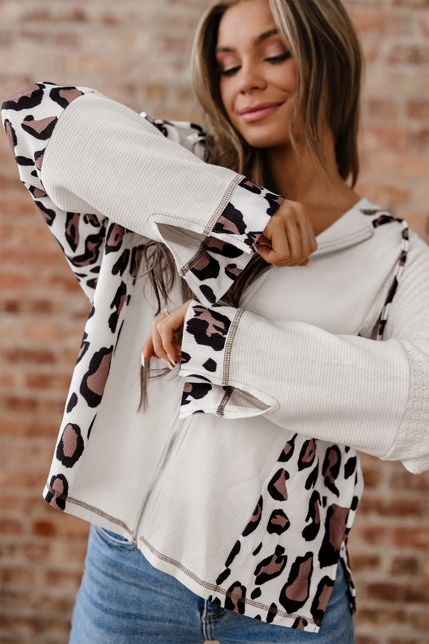 Oversized Leopard Zip Up Hoodie