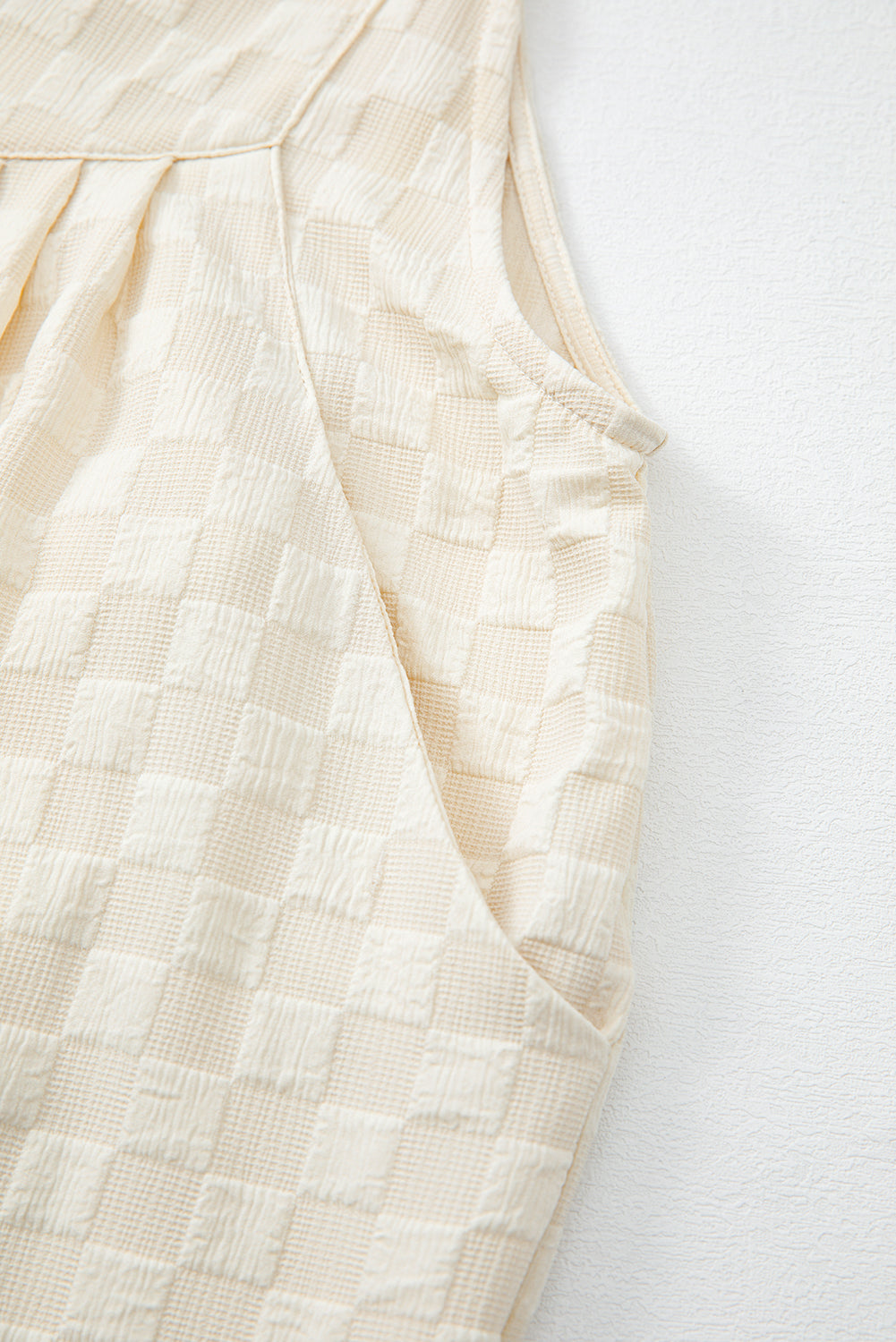 Beige Checkered Pocketed High Waist Wide Leg Overall