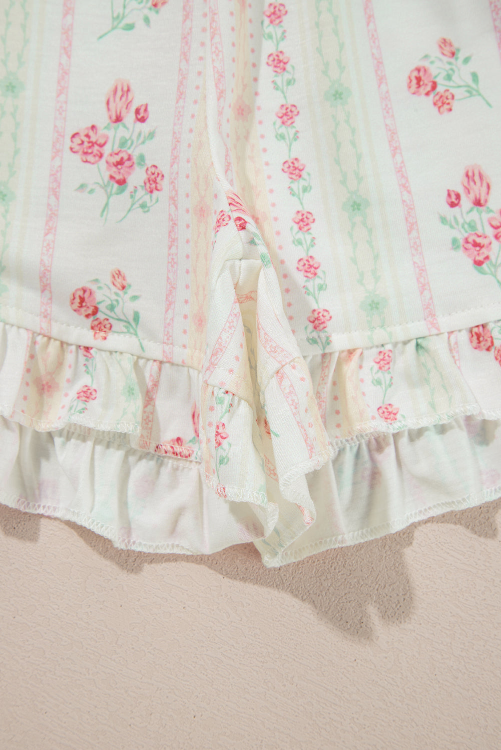 Pink Bow Print Contrast Pipping Short Pajamas Set
