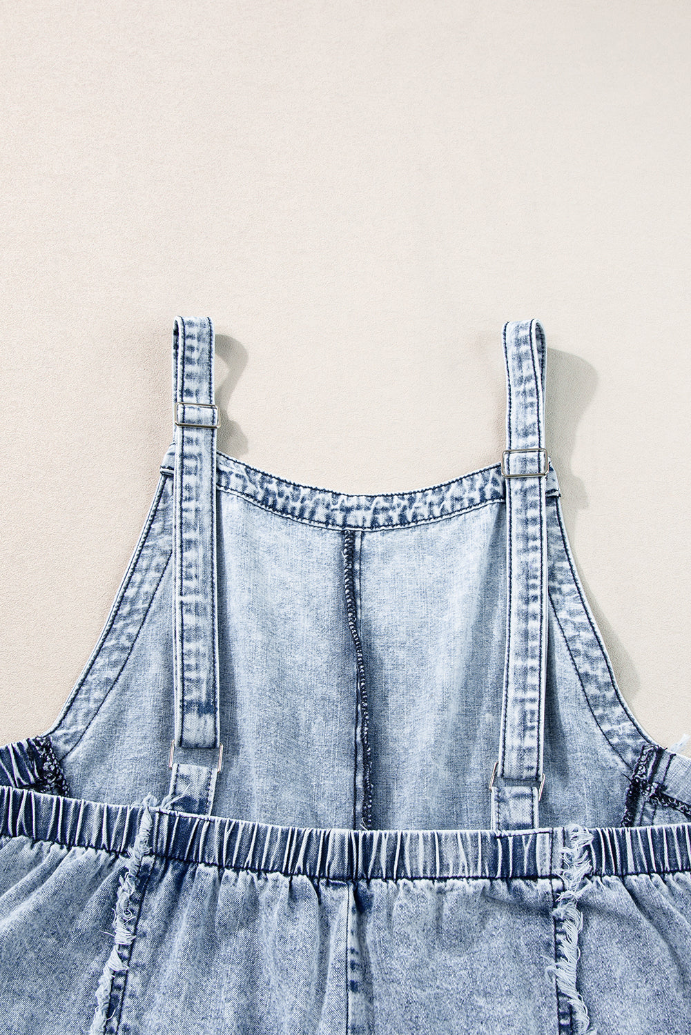 Light Wash Frayed Exposed Seam Wide Leg Denim Overall