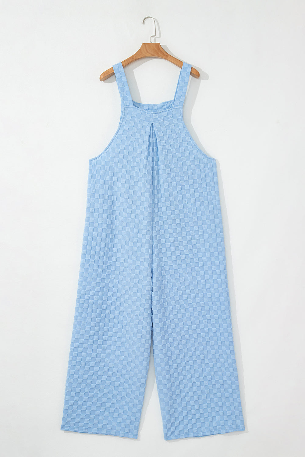 Beige Checkered Pocketed High Waist Wide Leg Overall