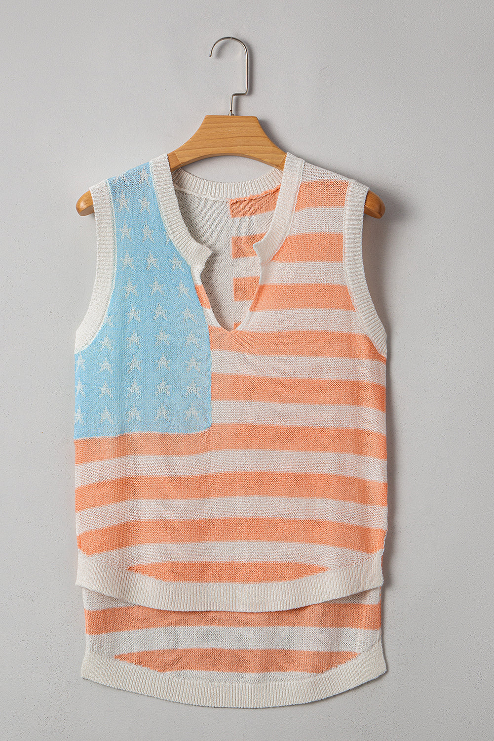 Pink Stripe USA Flag Notched Neckline Loose Sweater Vest