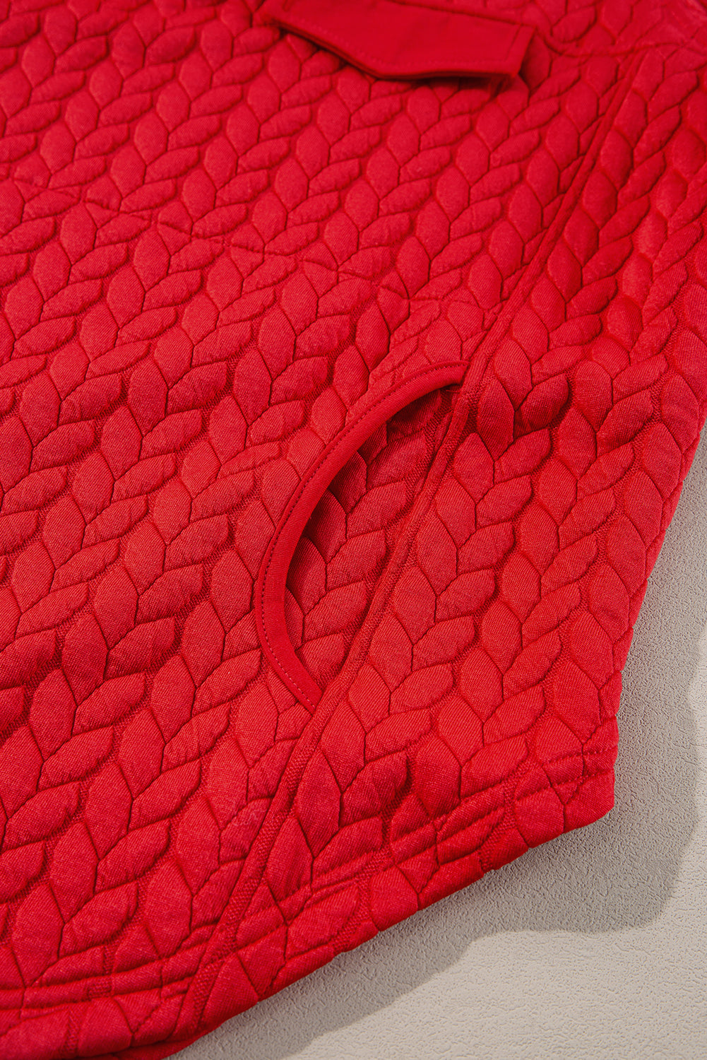 Red Textured Quarter Zip Pocketed Plus Size Pullover