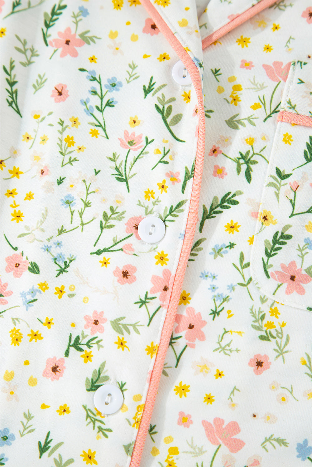 Pink Bow Print Contrast Pipping Short Pajamas Set