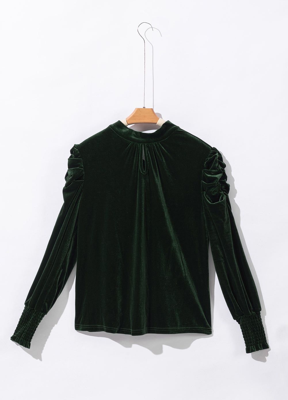 Mock Neck Puff Sleeve Velvet Blouse