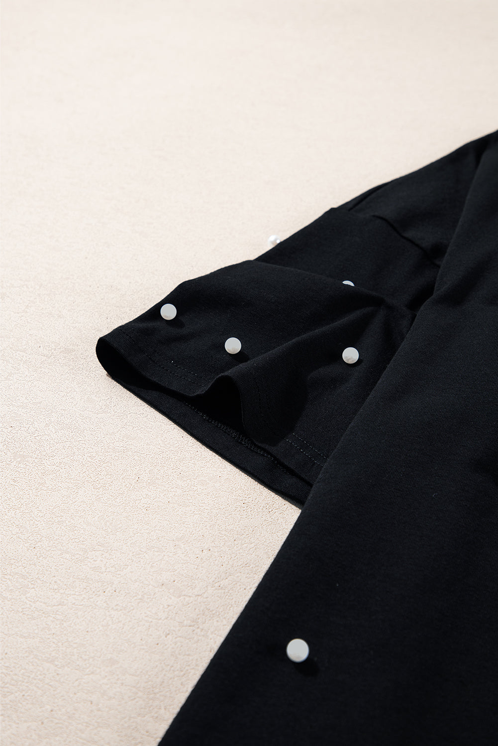 Black Pearl Beaded Drop Shoulder Crewneck T Shirt