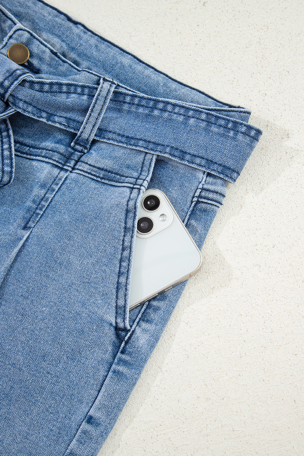 Bow Knot Washed Sash Wide Leg Jeans