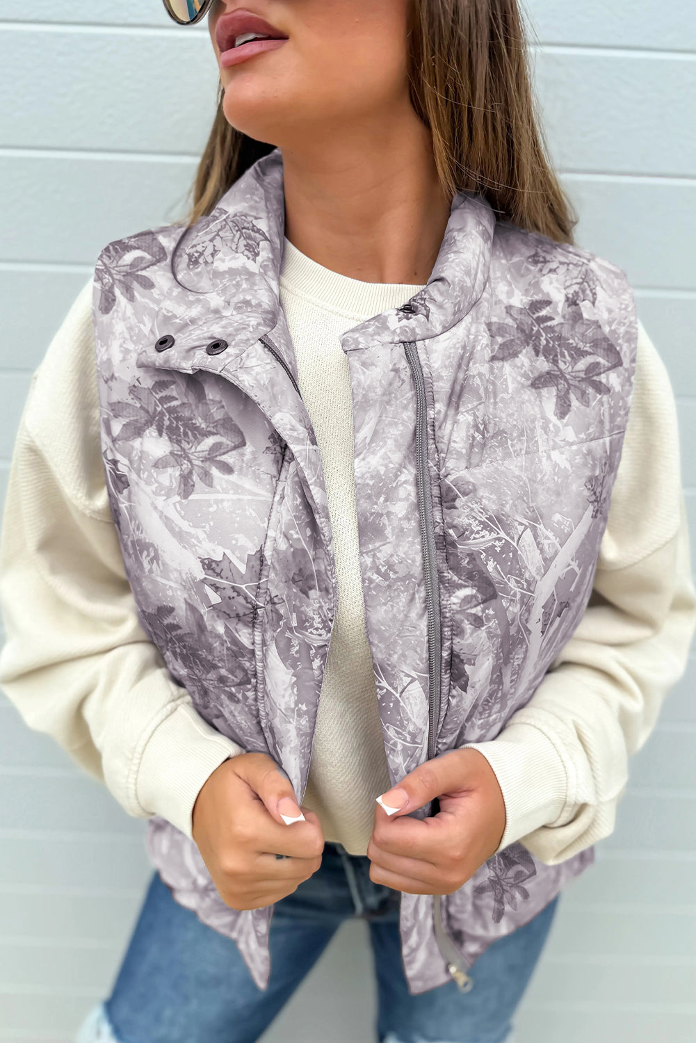 Camo Leaf Print Puffer Vest