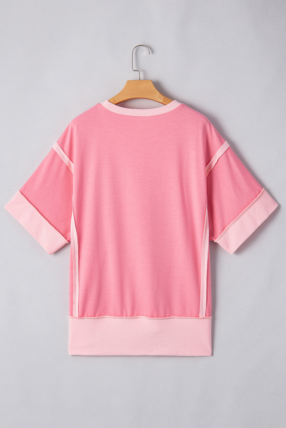 Peach Blossom Half Sleeve Raw Seam High Low Side Split Top