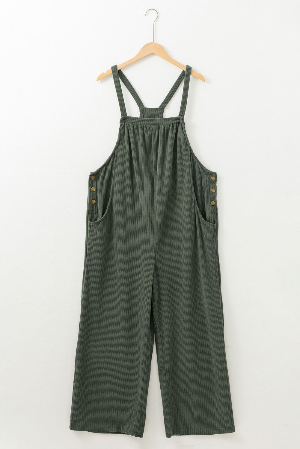 Jungle Green Corduroy Pocketed Wide Leg Overall