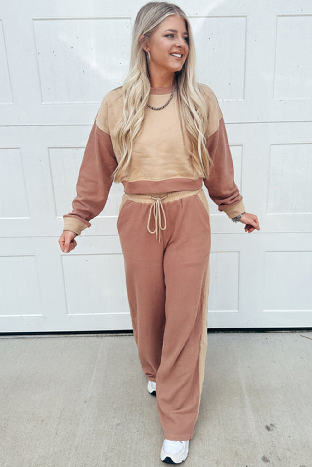Dust Pink & Khaki Top Drawstring Pant Set