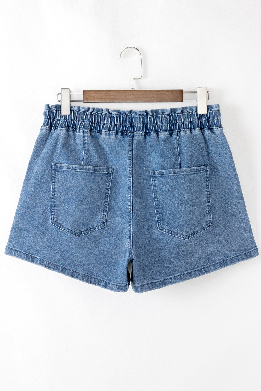 Black Drawstring High Waist Casual Denim Shorts with Pockets