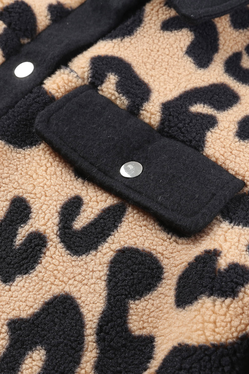 Black Contrast Trimmed Leopard Teddy Jacket