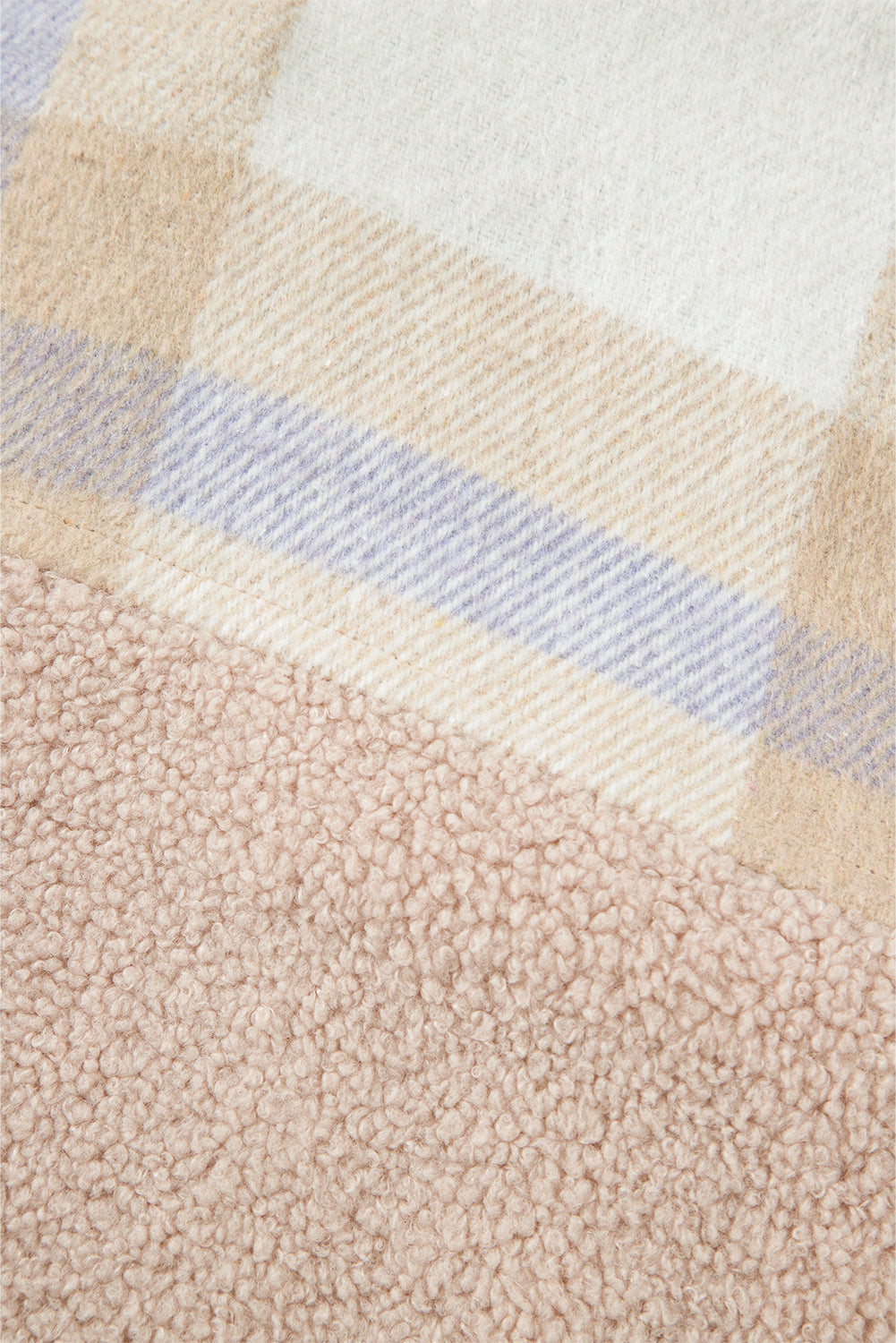 Plaid Patchwork Collared Button-up Sherpa Long Coat