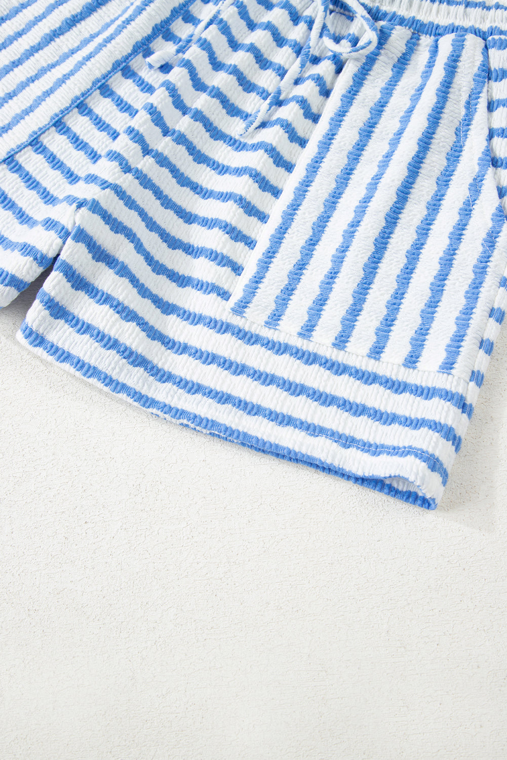 Stripe Knitted Short Sleeve Top and Drawstring Shorts Set