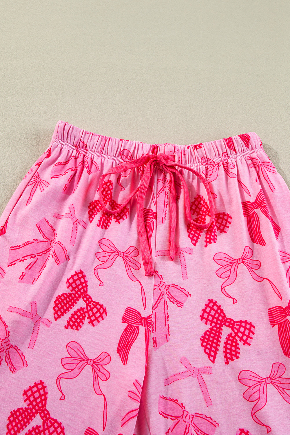 Pink Bow Knot Short Sleeve and Pants Pajamas Set