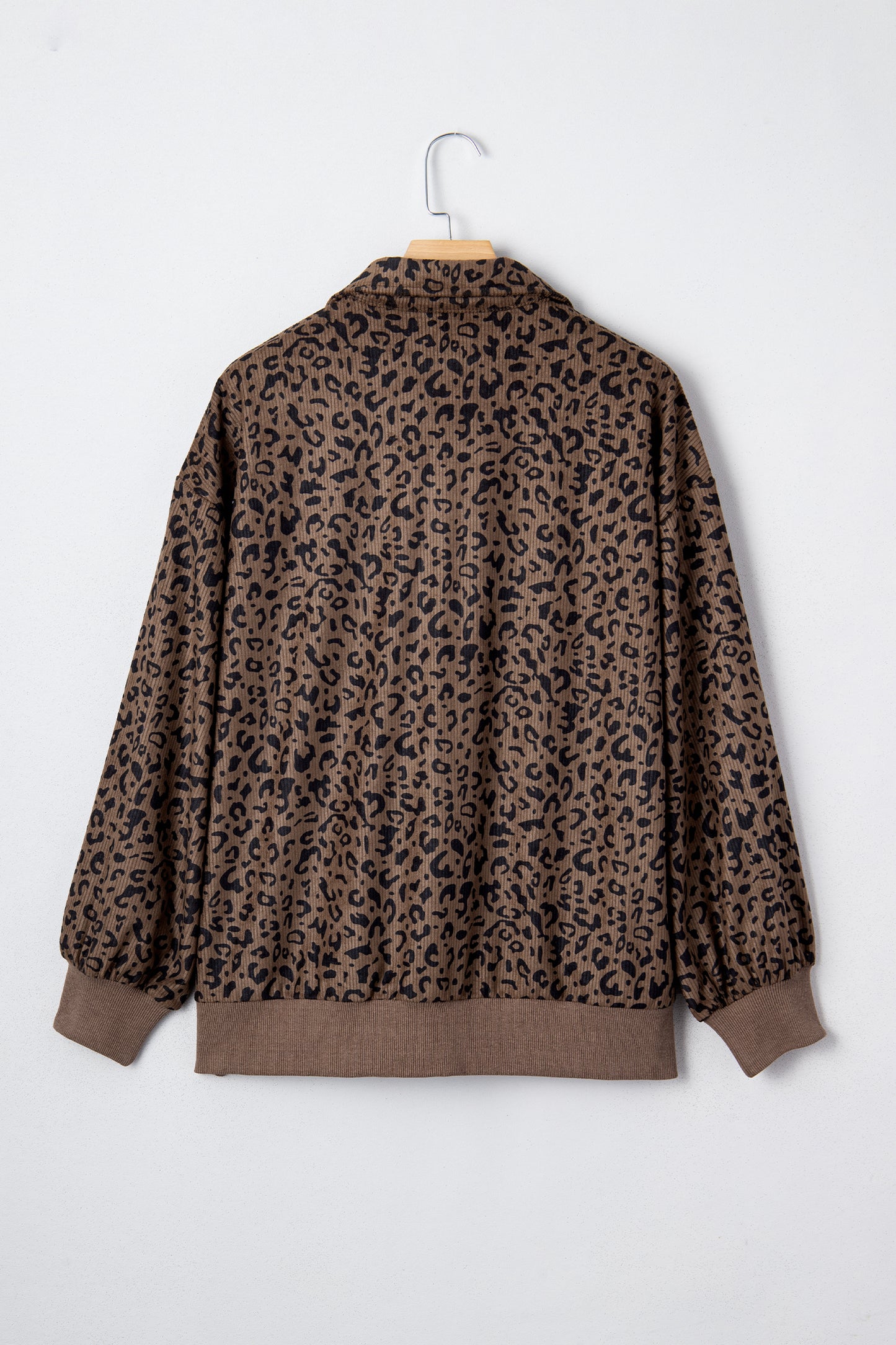 Leopard Print Quarter Zip Corduroy Sweatshirt