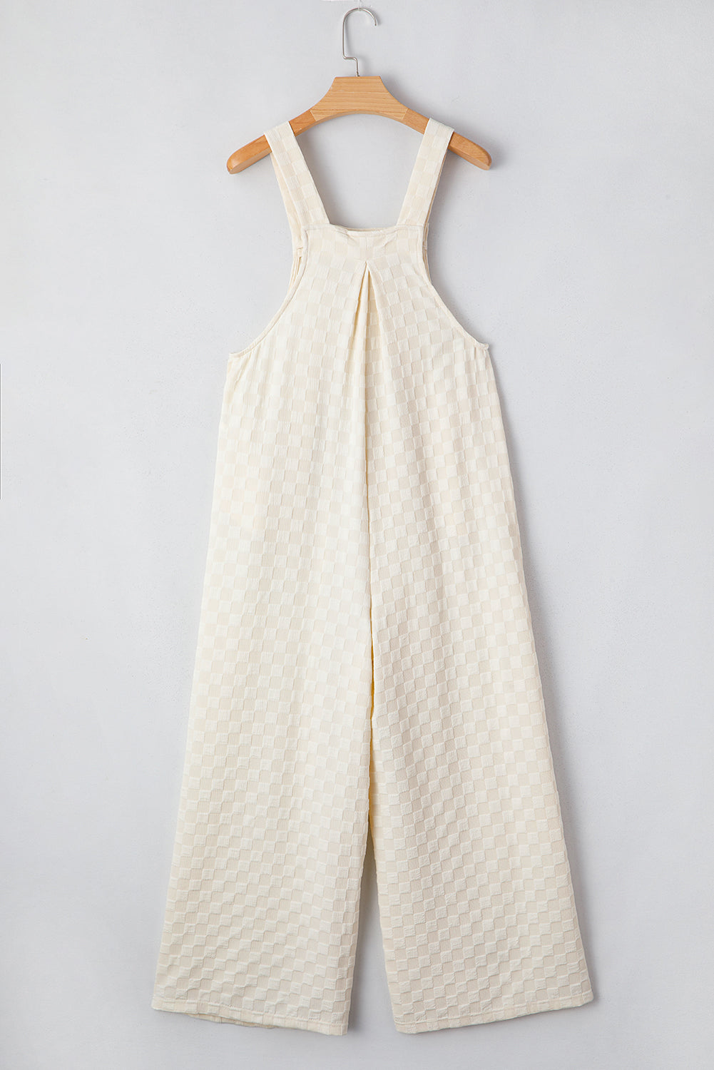 Beige Checkered Pocketed High Waist Wide Leg Overall