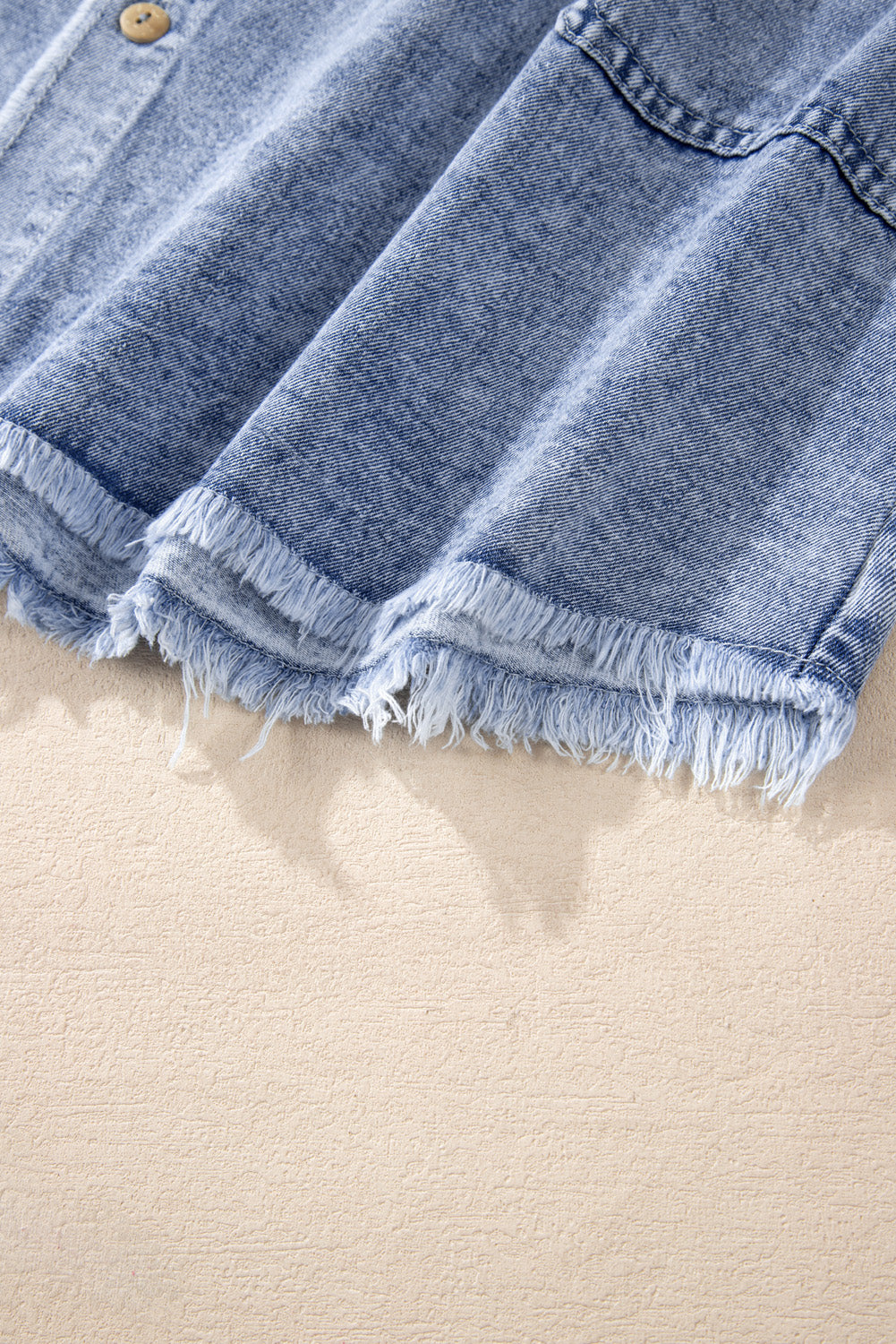 Beau Blue Wash Long Sleeve Button Up Raw Hem Pocketed Denim Dress