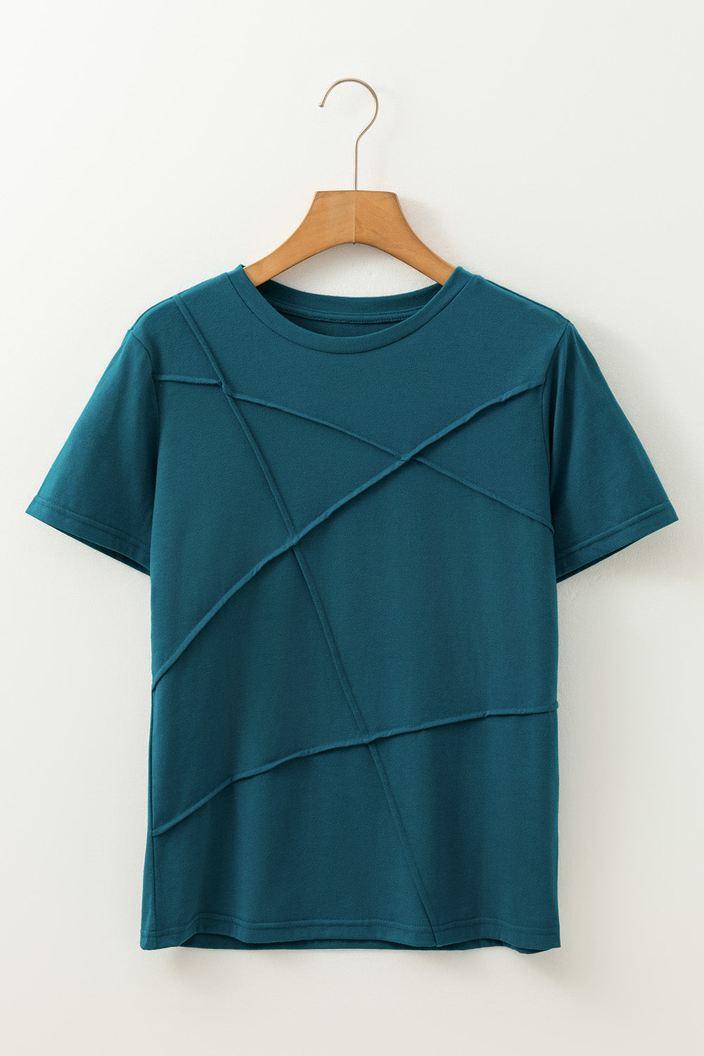 Dirty blue Solid Color Toothpick Stripe Round Neck T Shirt