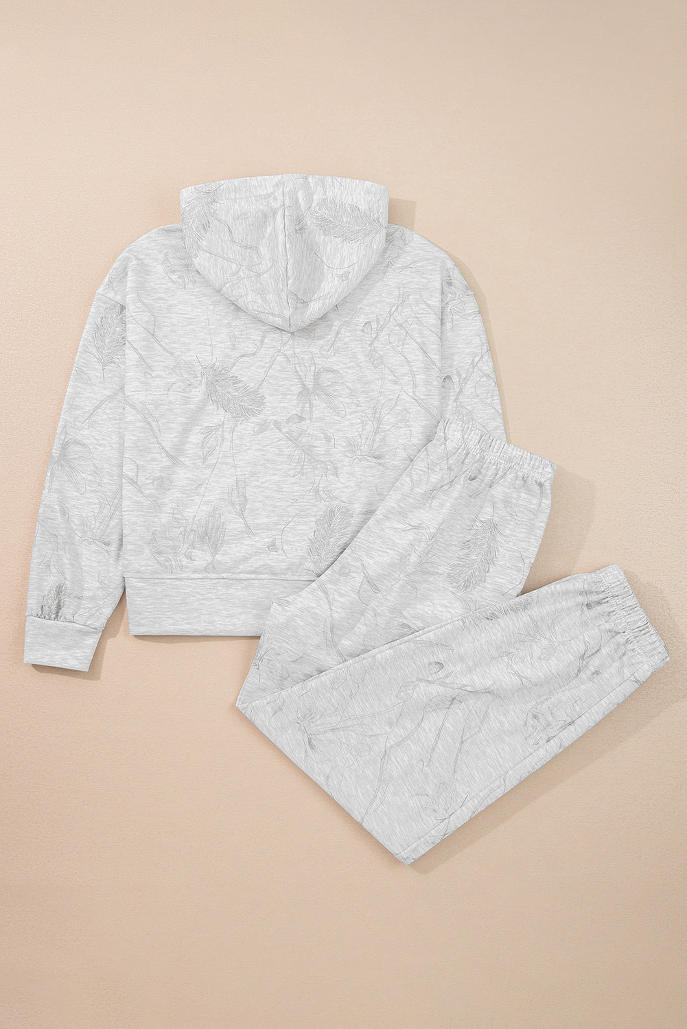 Abstract Print Loose Drop Sleeve Hoodie Elastic Waistband 2pcs Pant Set