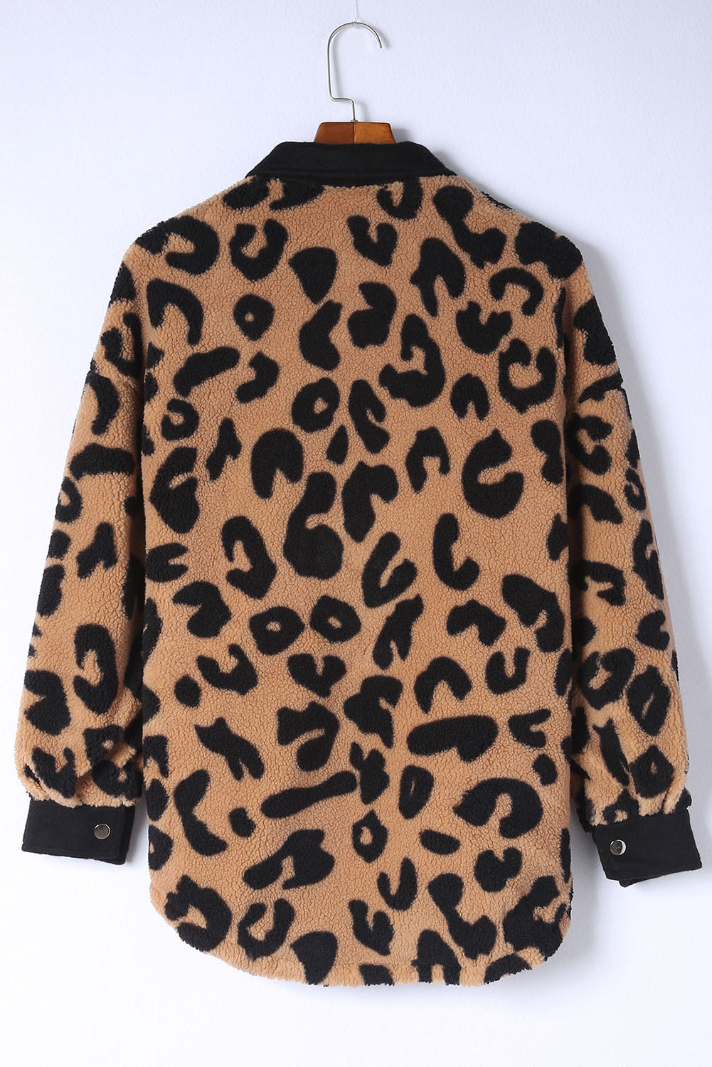 Black Contrast Trimmed Leopard Teddy Jacket