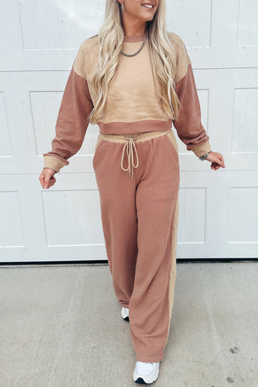 Dust Pink & Khaki Top Drawstring Pant Set