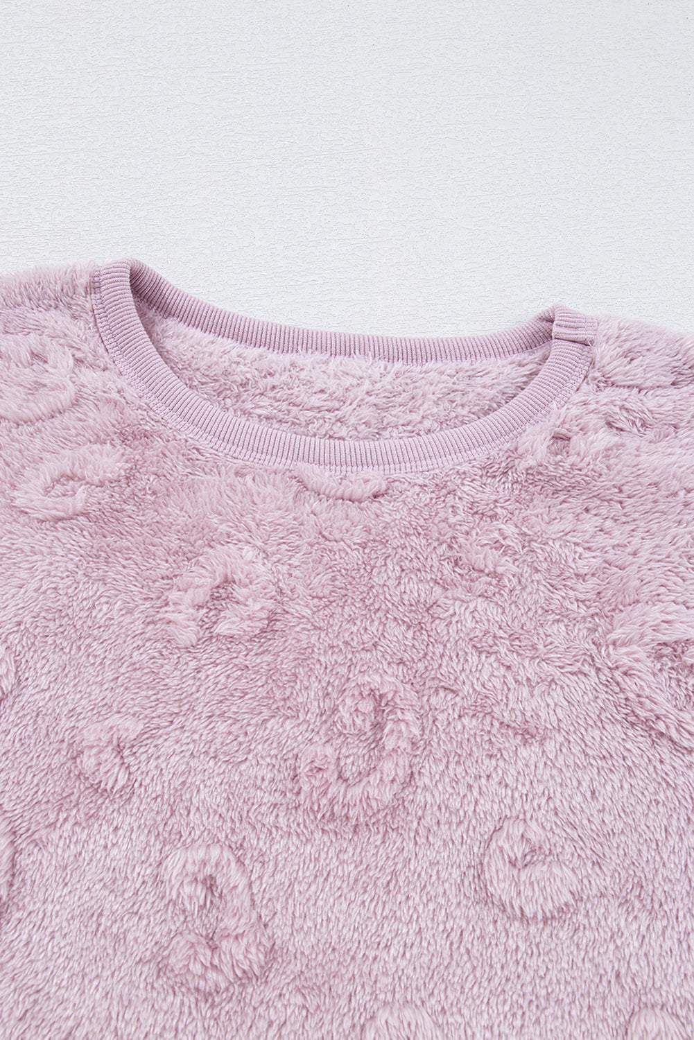 Light Grey Textured Leopard Fleece Loose Two Piece Lounge Set