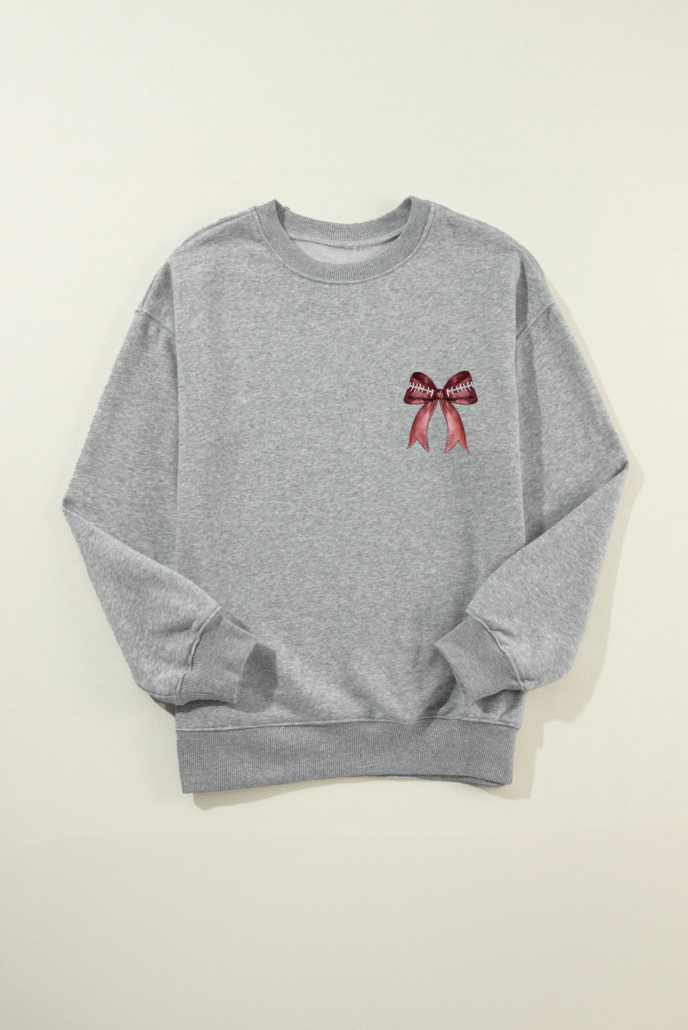 Football Bow Print Drop Shoulder Pullover Sweatshirt