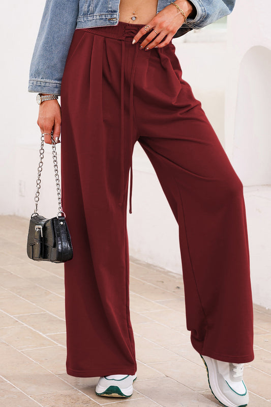 Tied Elastic High Waist Pleated Detail Solid Sweatpants