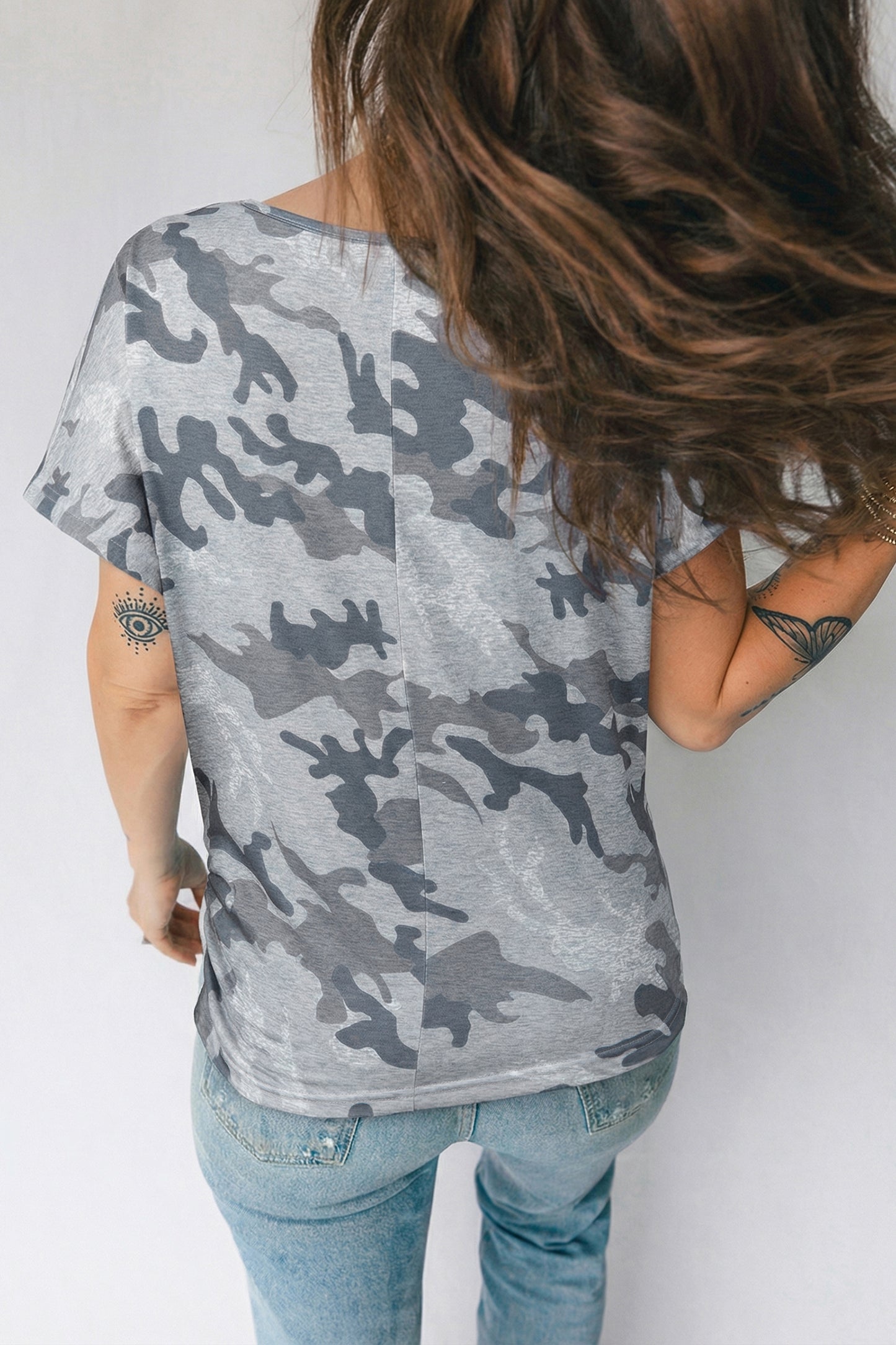 Camouflage Print Round Neck T Shirt