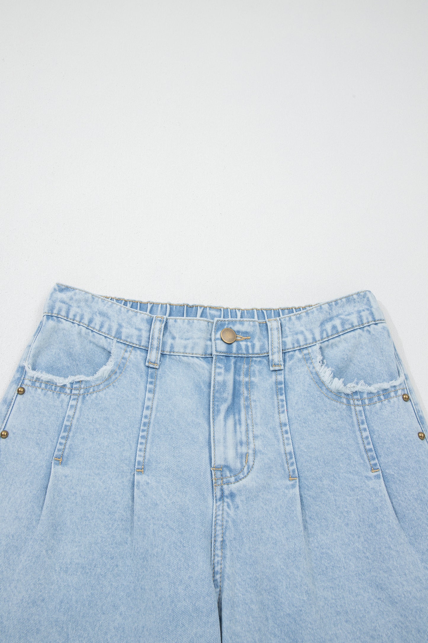 Blue Studded Side Slit Wide Leg Jeans