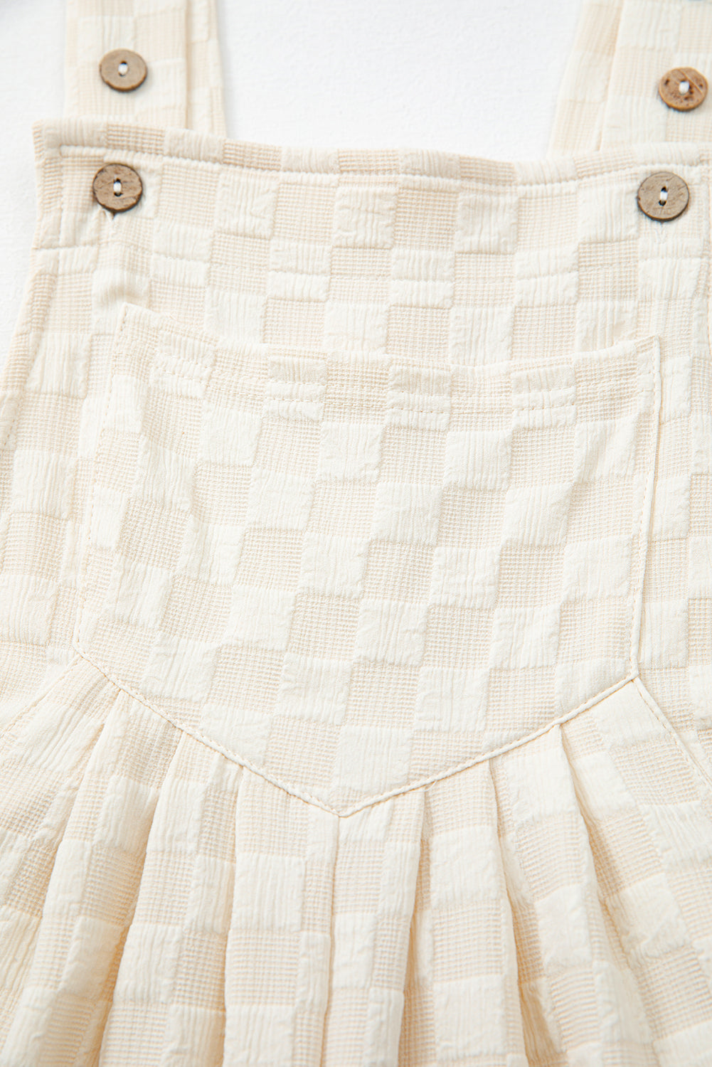 Beige Checkered Pocketed High Waist Wide Leg Overall