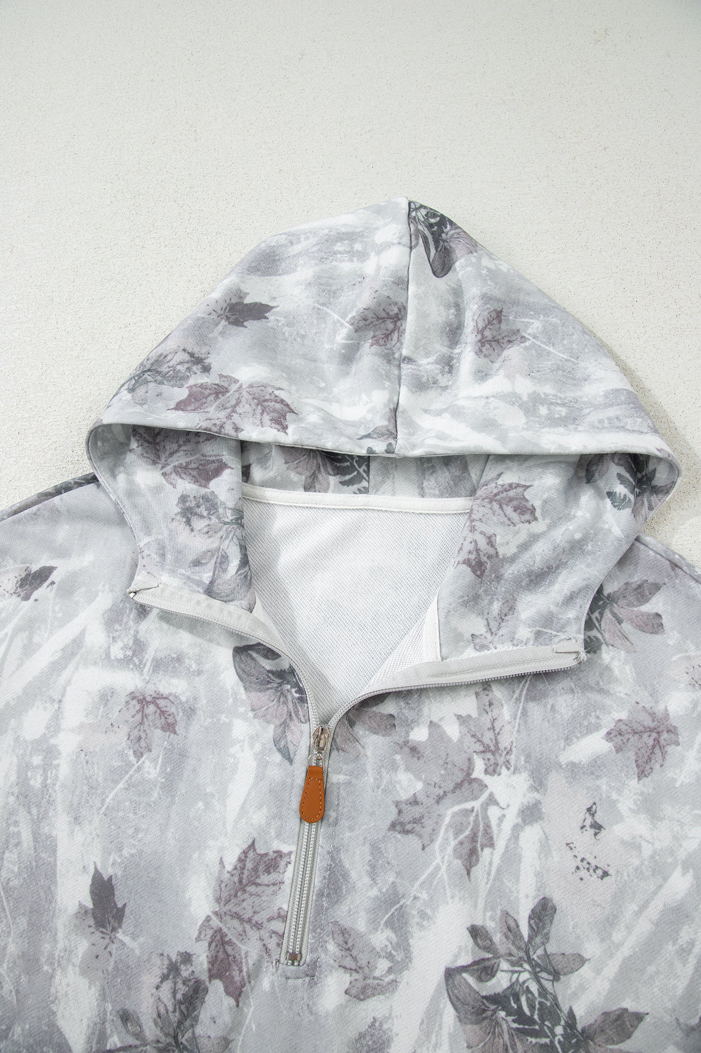 Camo Leaf Print Pocket Quarter Zip Hoodie