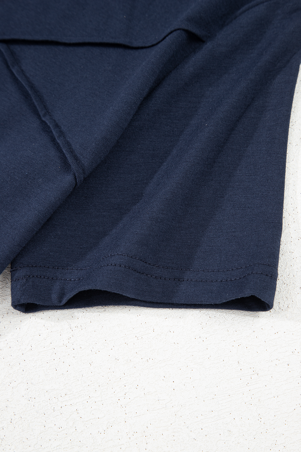 Dirty blue Solid Color Toothpick Stripe Round Neck T Shirt