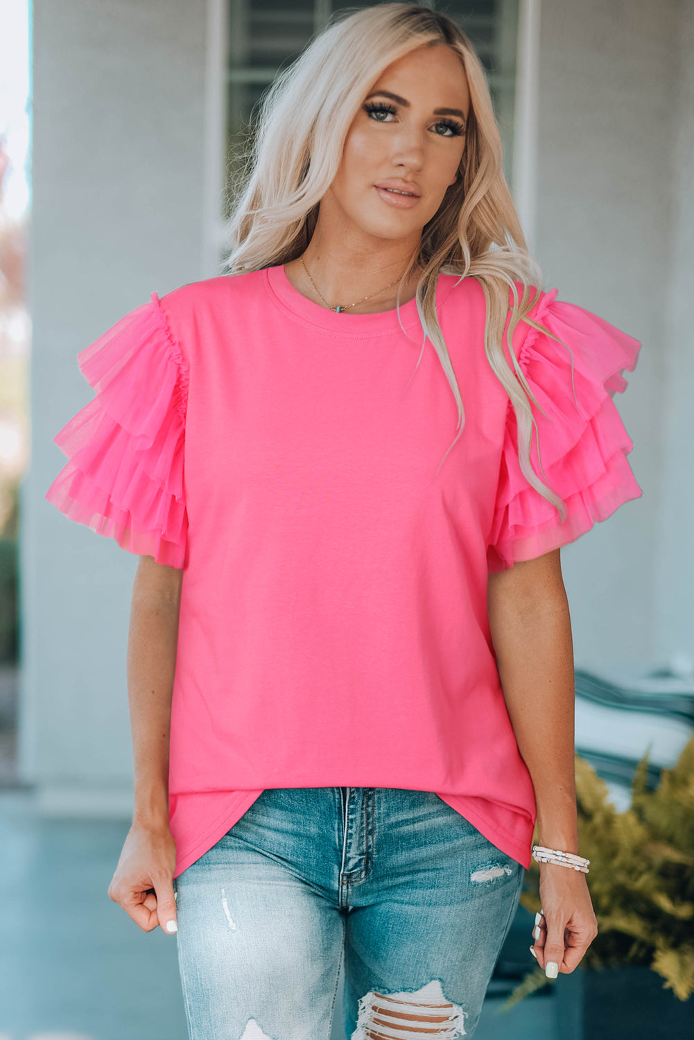 Pink Layered Mesh Tee