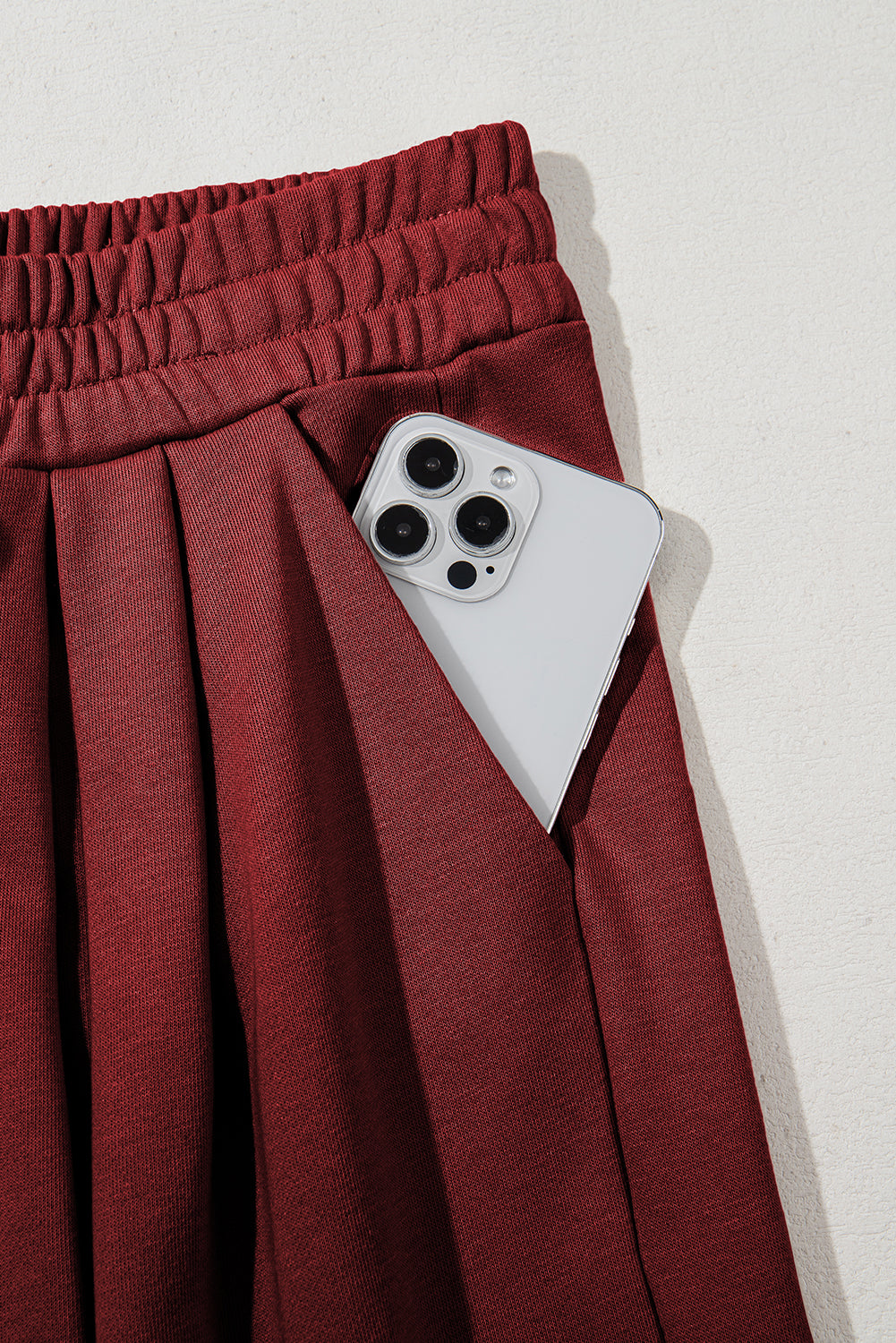 Tied Elastic High Waist Pleated Detail Solid Sweatpants