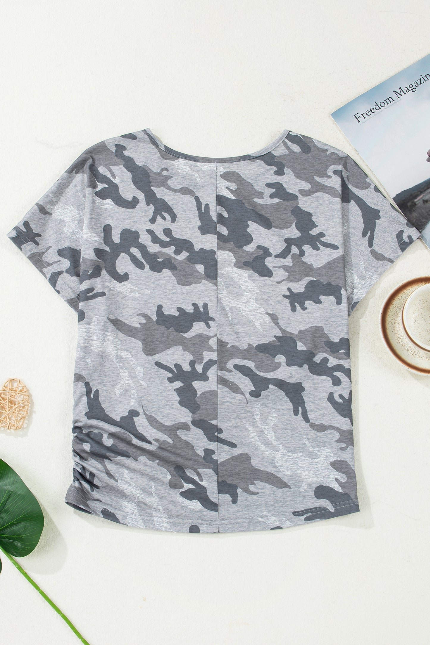 Camouflage Print Round Neck T Shirt