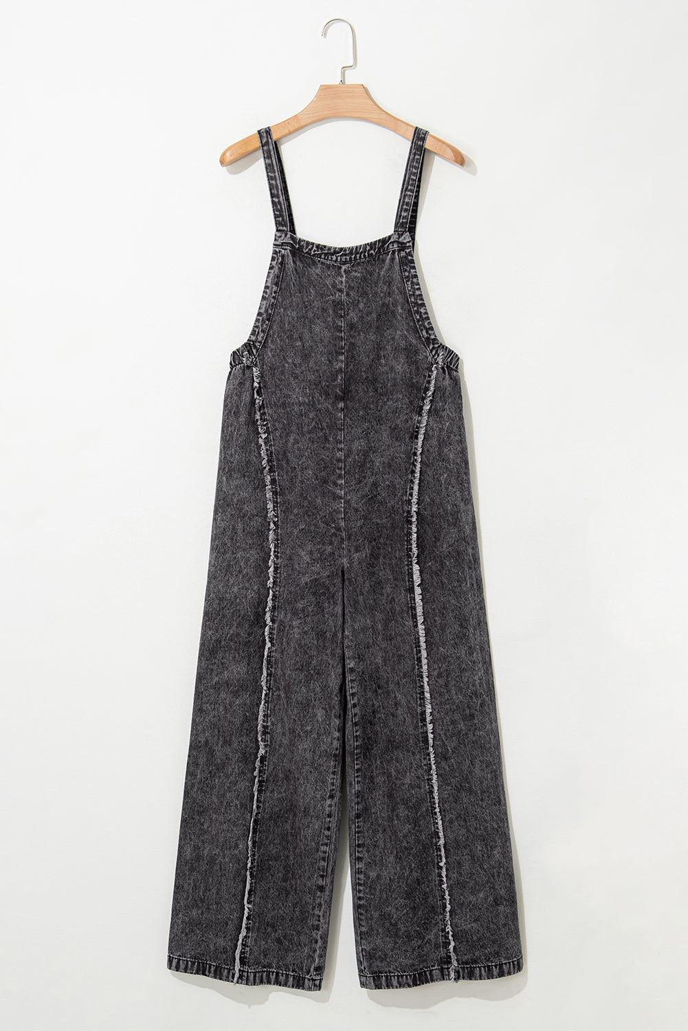Light Wash Frayed Exposed Seam Wide Leg Denim Overall
