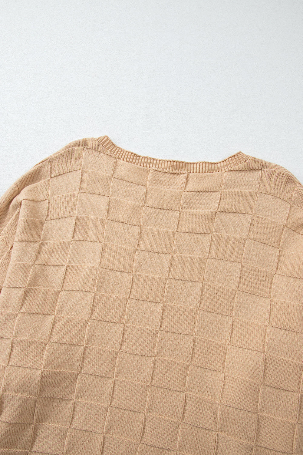 Rose Tan Solid Checkered Textured Knit Plus Size Sweater