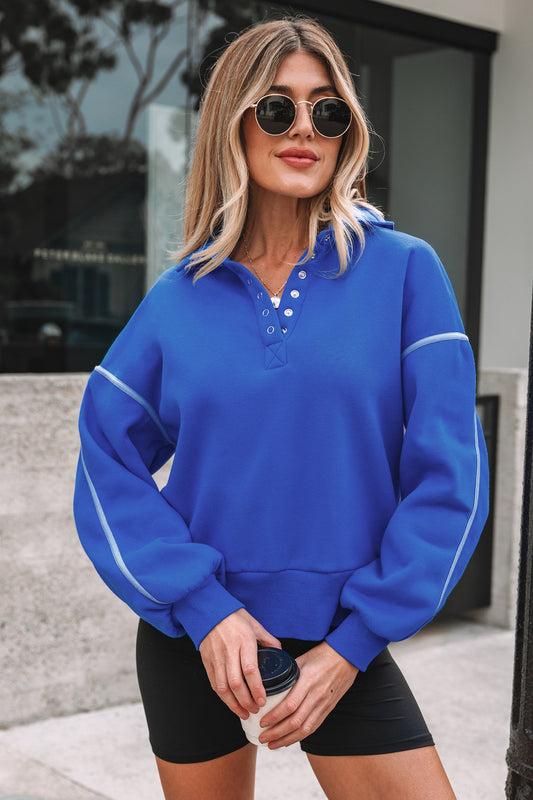 Blue Button Up Sweatshirt