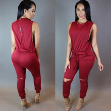 Load image into Gallery viewer, Solid Color Drawstring One-Piece Zipper Jumpsuit
