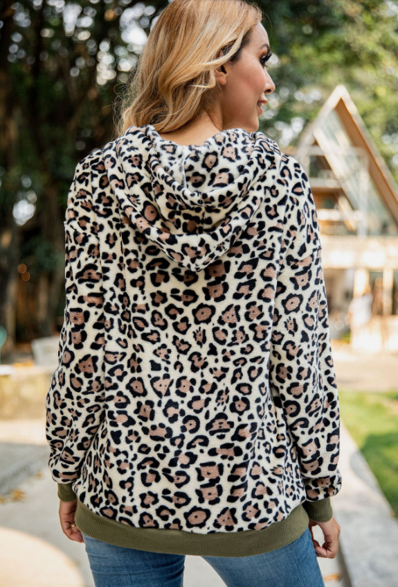 Leopard Print Pocket Hoodie