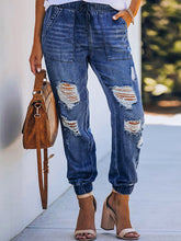 Load image into Gallery viewer, Drawstring Ripped Waist Jeans
