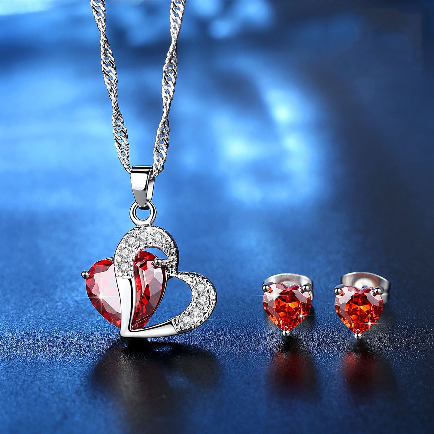 Heart Necklace Earrings Set