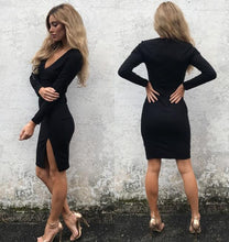 Load image into Gallery viewer, Skinny V Neck Long Sleeved Dress With Split
