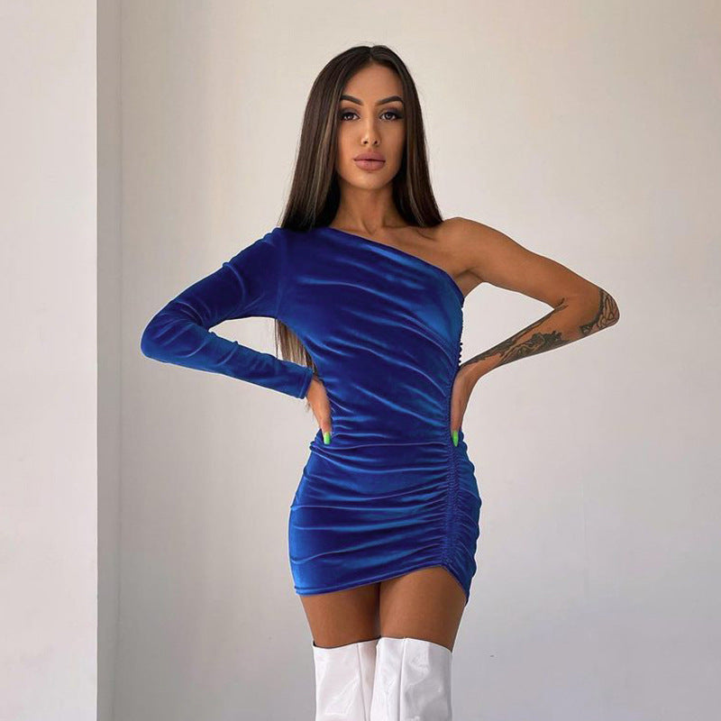 Fashion Pleated Full Sleeve Off Shoulder Dress